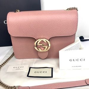 NWT GUCCI pink leather and gold logo shoulder bag